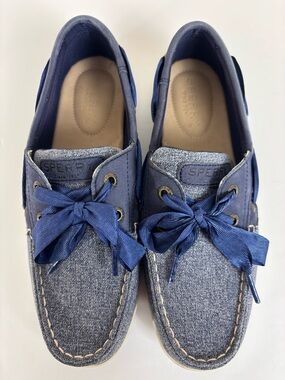 Sperry Koifish Sparkle Chambray Boat Shoes Slip-On Denim Fabric Blue Size 5.5